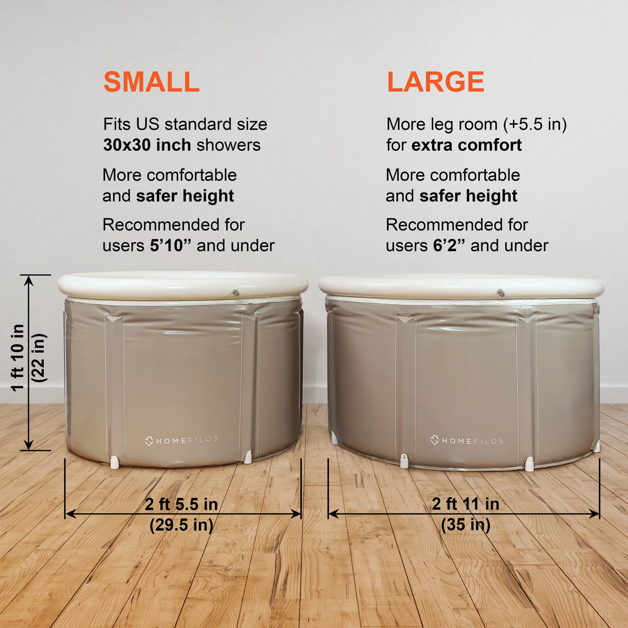 Portable Bathtub (SMALL) by Homefilos, Japanese Soaking Bath Tub for Shower Stall