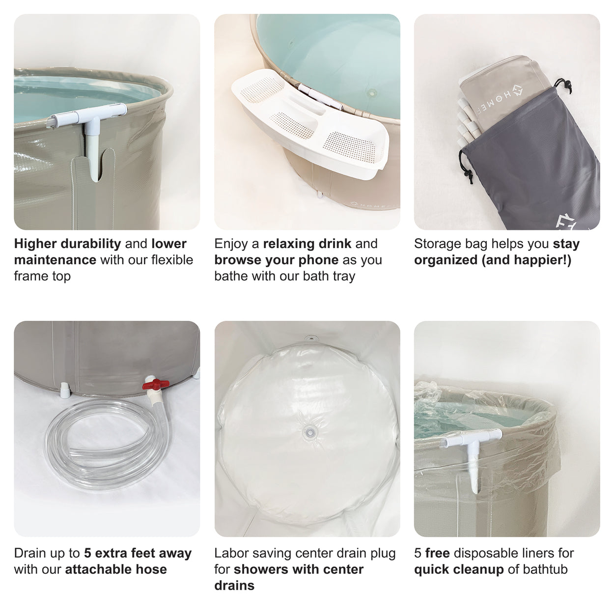 Portable Bathtub with Tray (Small) by HOMEFILOS, Ice Bath and Cold Plunge for Athletes, Japanese Soaking Hot Tub (Adult Size) for Shower Stall