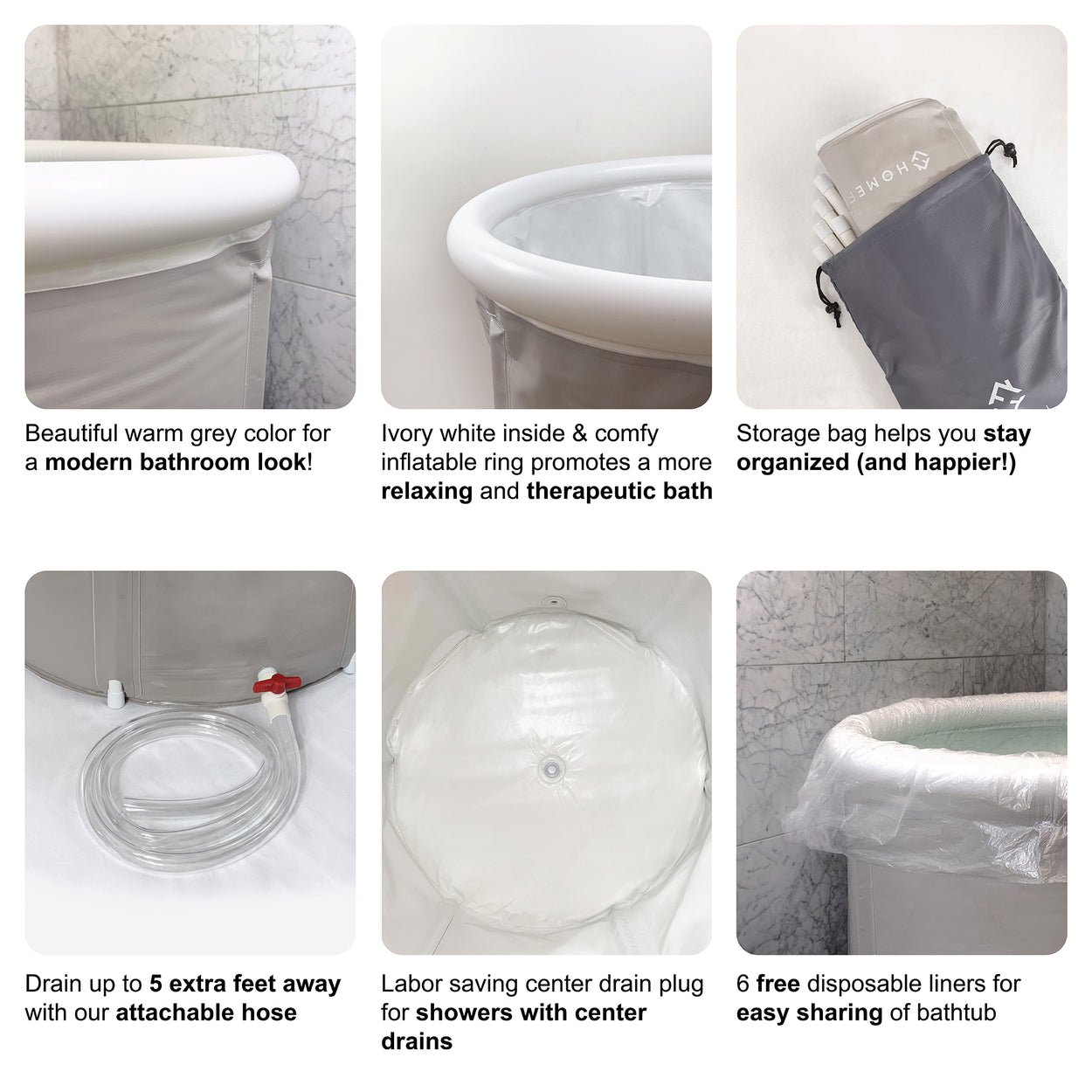 Portable Bathtub (LARGE) by Homefilos, Japanese Soaking Bath Tub for Shower Stall